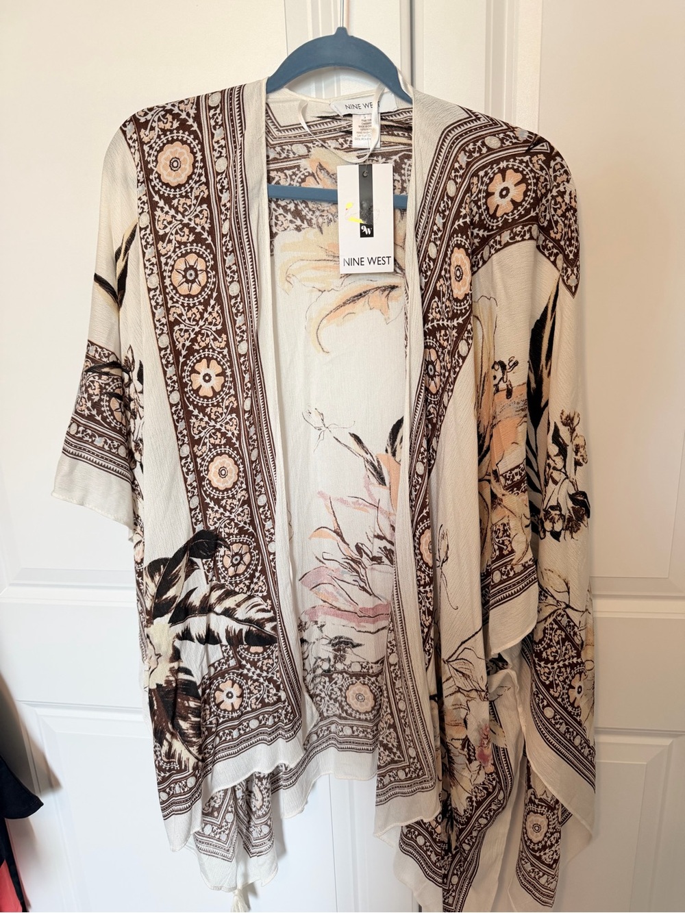 Nine West Cream Floral & Brown Paisley Open-Front Kimono